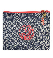 Kindle Zippered Lined Sleeve with Indigo Japanese Fabric and Koi Zipper Pull